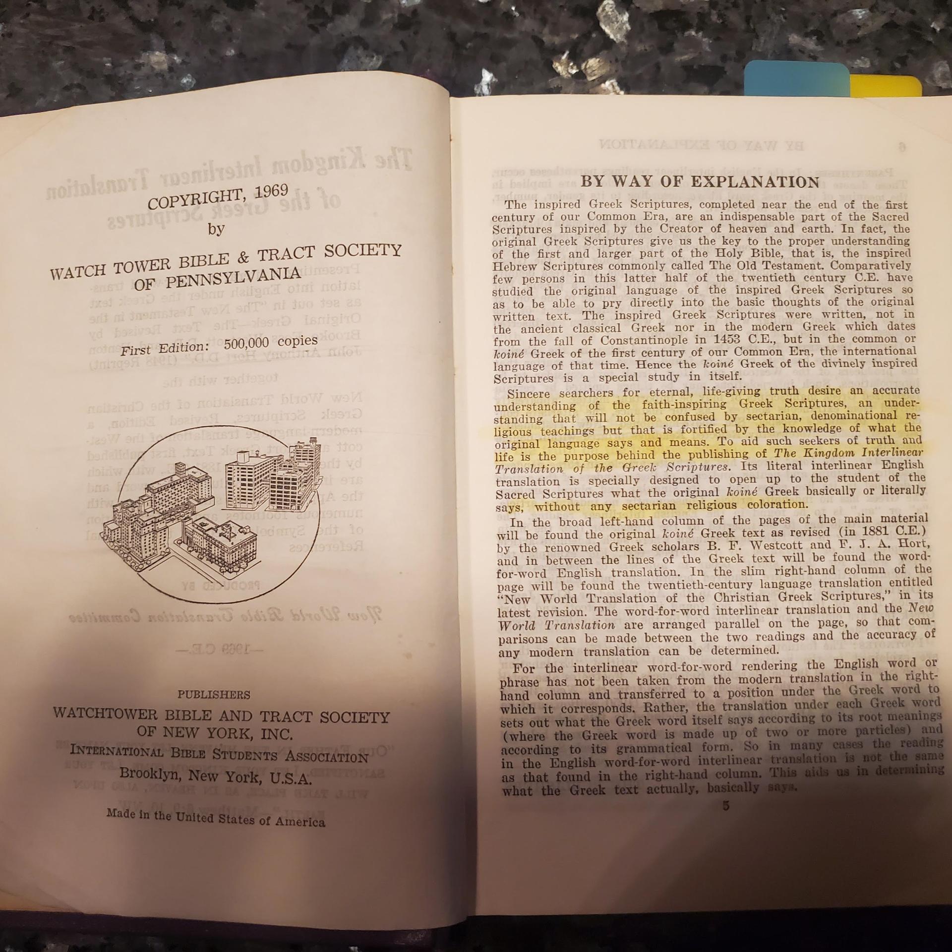 Kingdom Interlinear Purpose Statement - showing the Watchtower's own stated goal